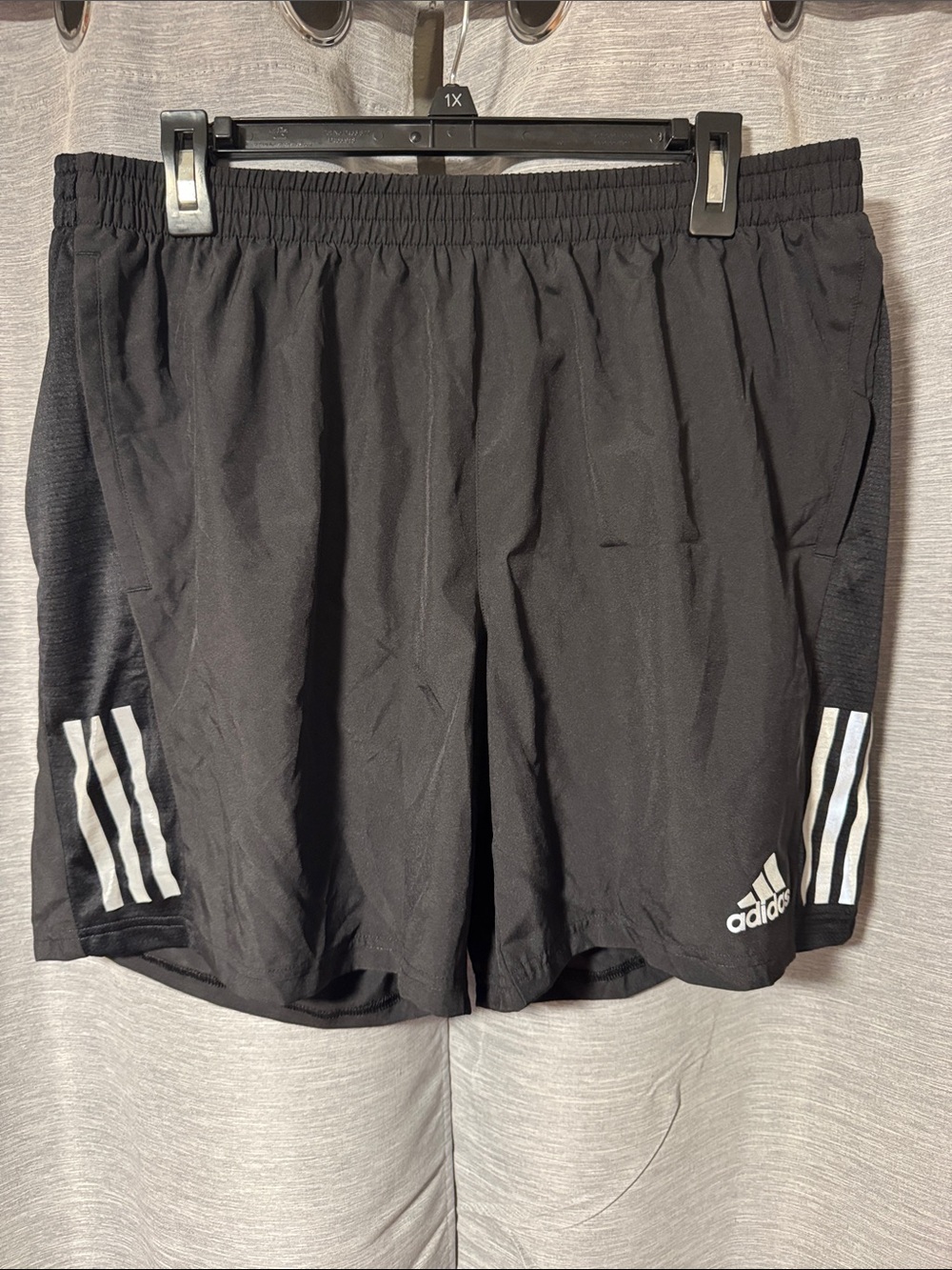 adidas Black Athletic Shorts with White Stripe Accents